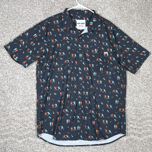 RSVLTS Dumb Dumber Shirt Mens XL Blue Short Sleeve All Over Print Stretch Button - Picture 1 of 8